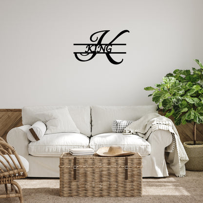 Custom Script Initial Metal Wall Art with Family Name