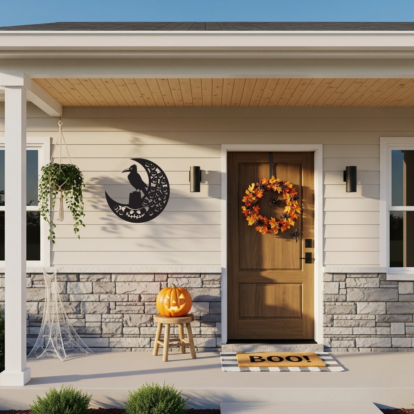 Halloween Raven Pumpkin Metal Wall Art