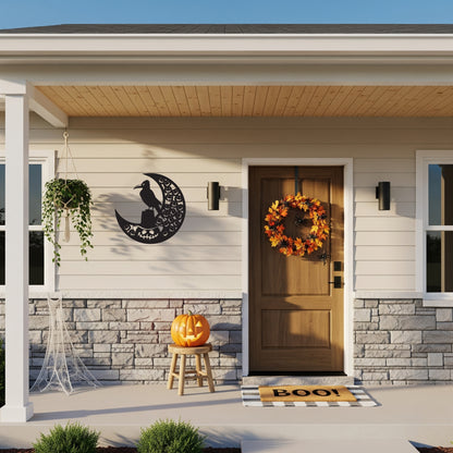 Halloween Raven Pumpkin Metal Wall Art