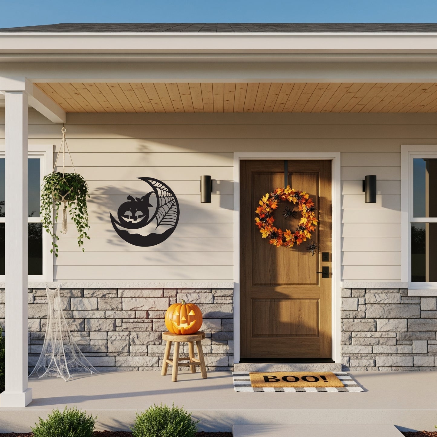 Halloween Pumpkin Witch Metal Wall Art