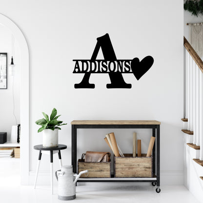 Personalized Initial & Family Name Metal Wall Art with Heart Accent