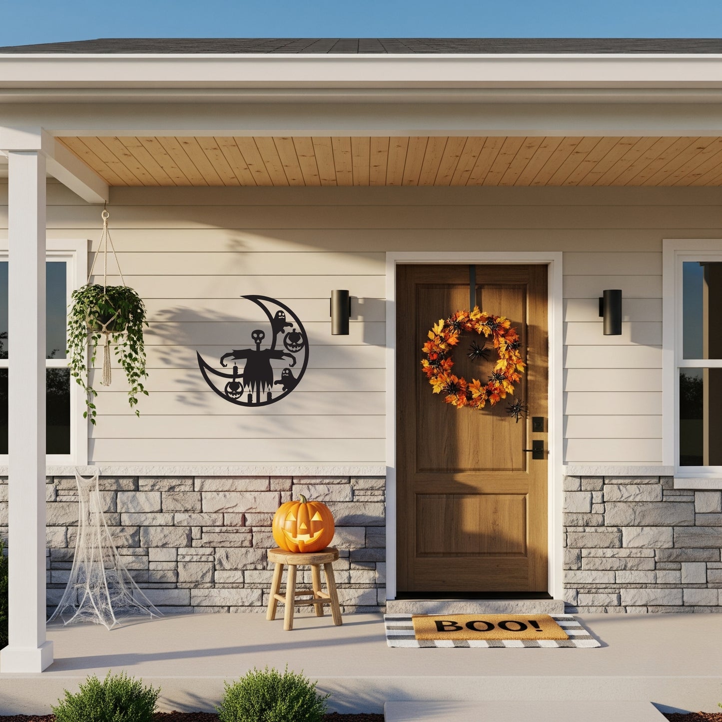 Halloween Moon Scarecrow Metal Wall Art