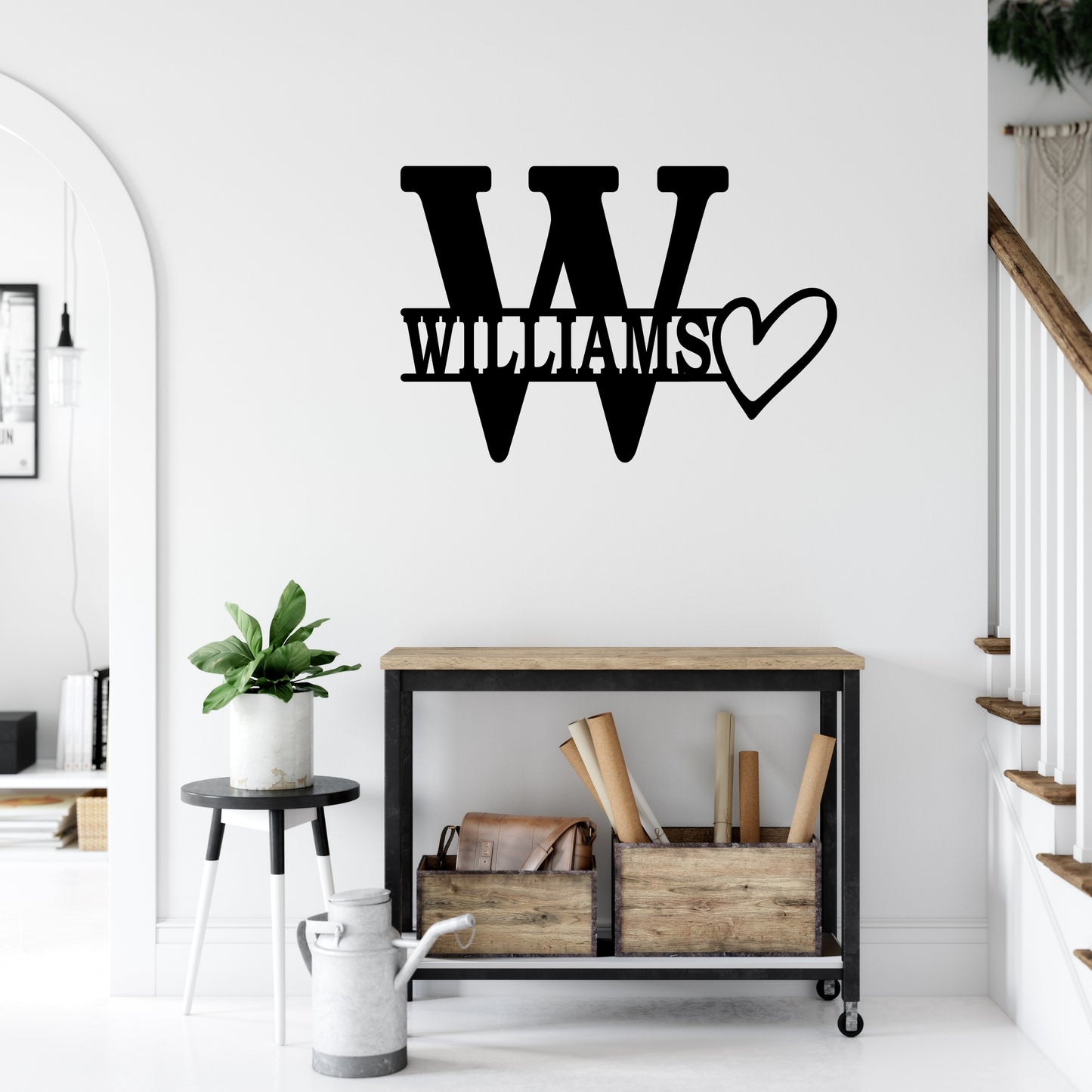 Personalized Initial & Family Name Metal Wall Art with Heart Design
