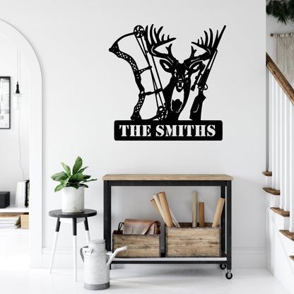 Custom Hunting Metal Sign - Deer, Bow & Rifle Wall Art