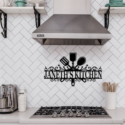 Custom Kitchen Utensil Metal Wall Art Sign - Personalized Text Design