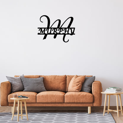 Custom Script Initial Metal Wall Art with Family Name