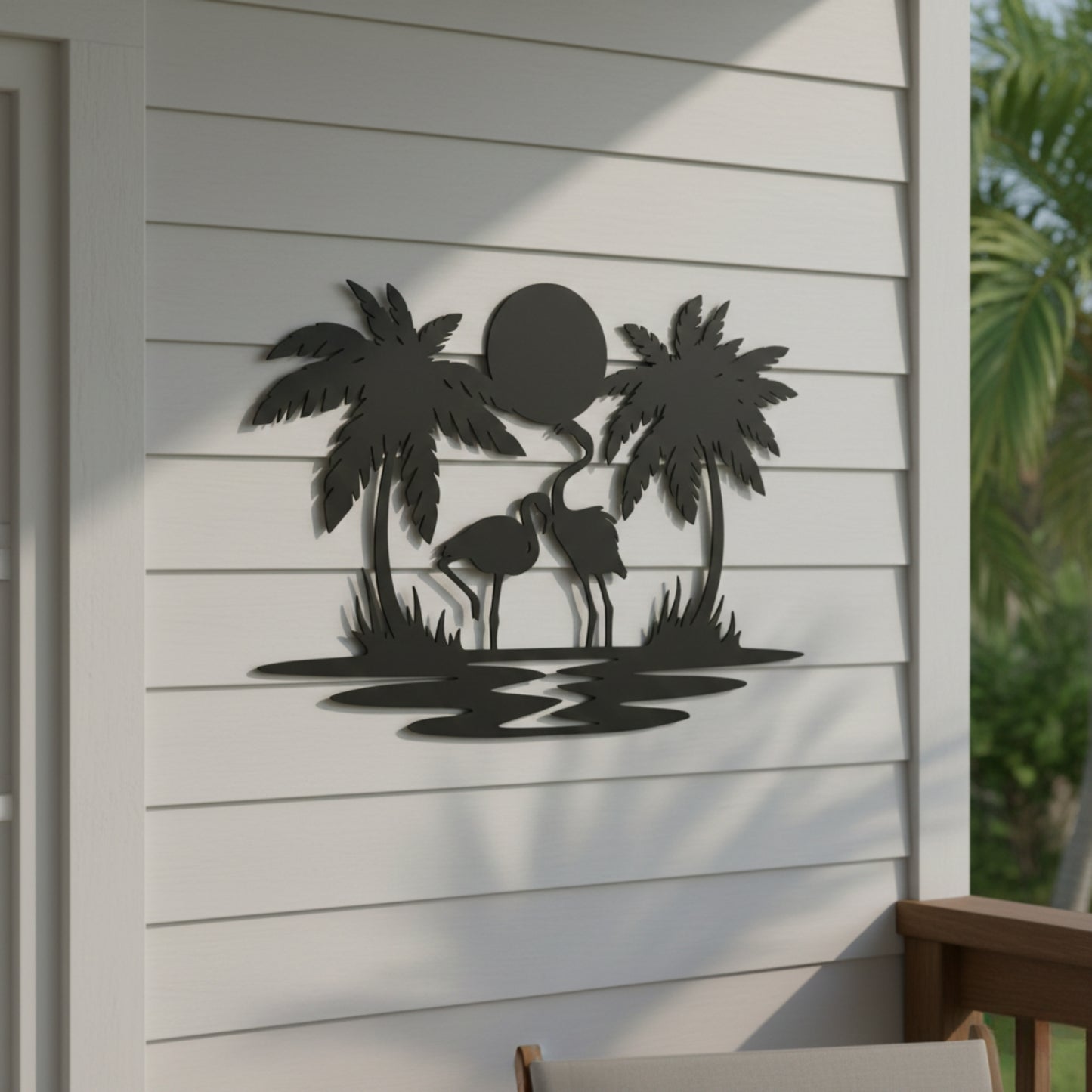 Tropical Flamingo Sunset Metal Wall Art