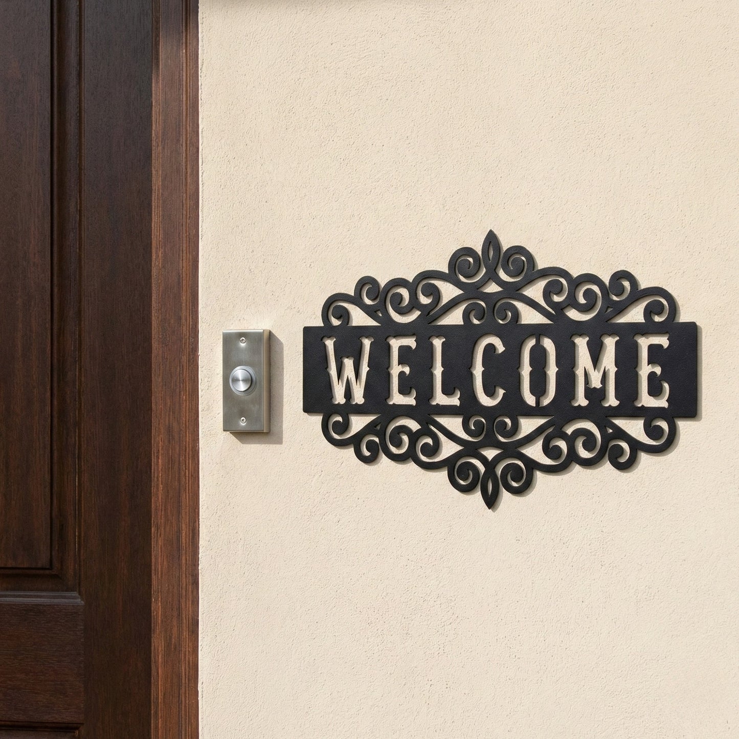 Decorative Welcome Metal Wall Art with Scrollwork Frame