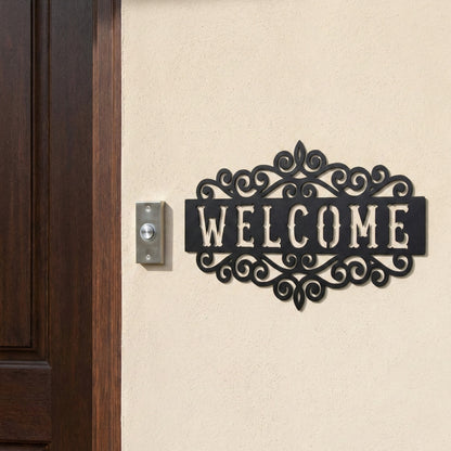 Decorative Welcome Metal Wall Art with Scrollwork Frame