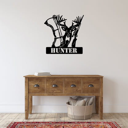 Custom Hunting Metal Sign - Deer, Bow & Rifle Wall Art