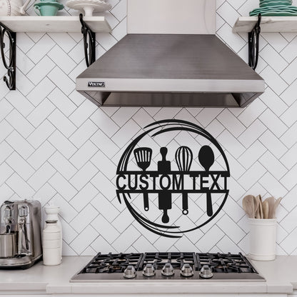 Personalized Kitchen Name Metal Wall Art - Circular Cooking Design
