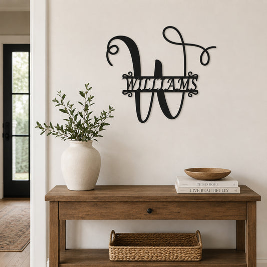 Calligraphy Family Name Monogram Metal Wall Art