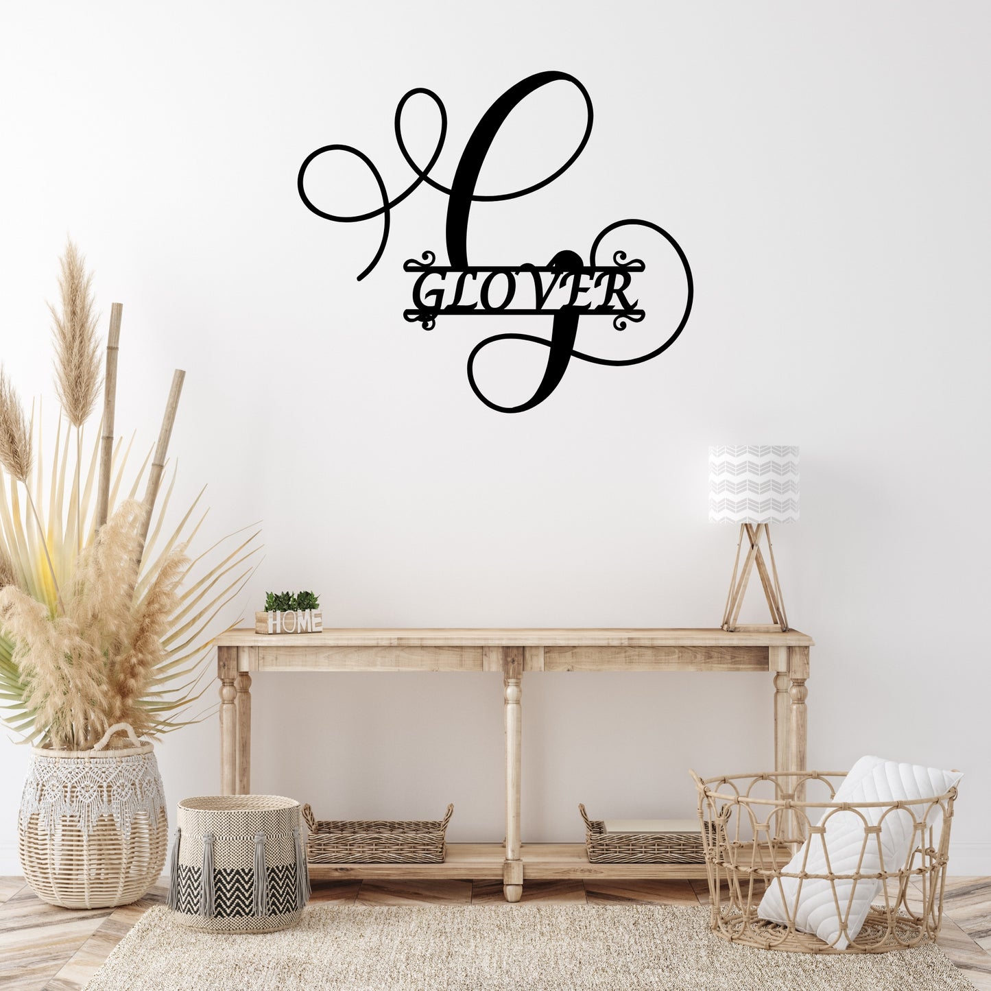 Calligraphy Family Name Monogram Metal Wall Art