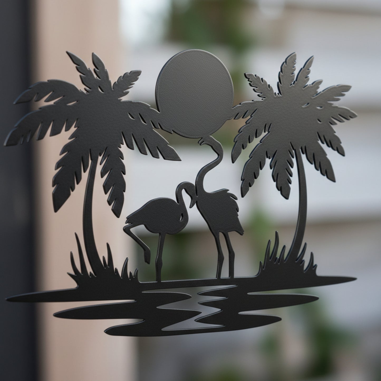 Tropical Flamingo Sunset Metal Wall Art