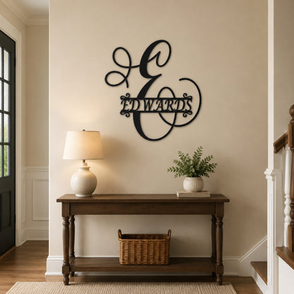 Calligraphy Family Name Monogram Metal Wall Art