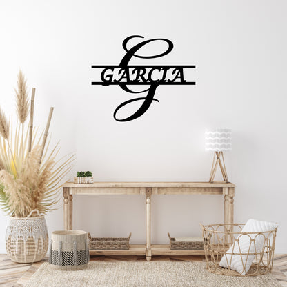 Custom Script Initial Metal Wall Art with Family Name