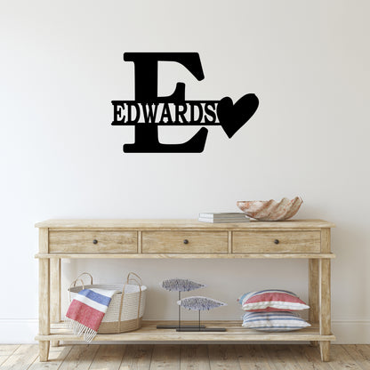 Personalized Initial & Family Name Metal Wall Art with Heart Accent