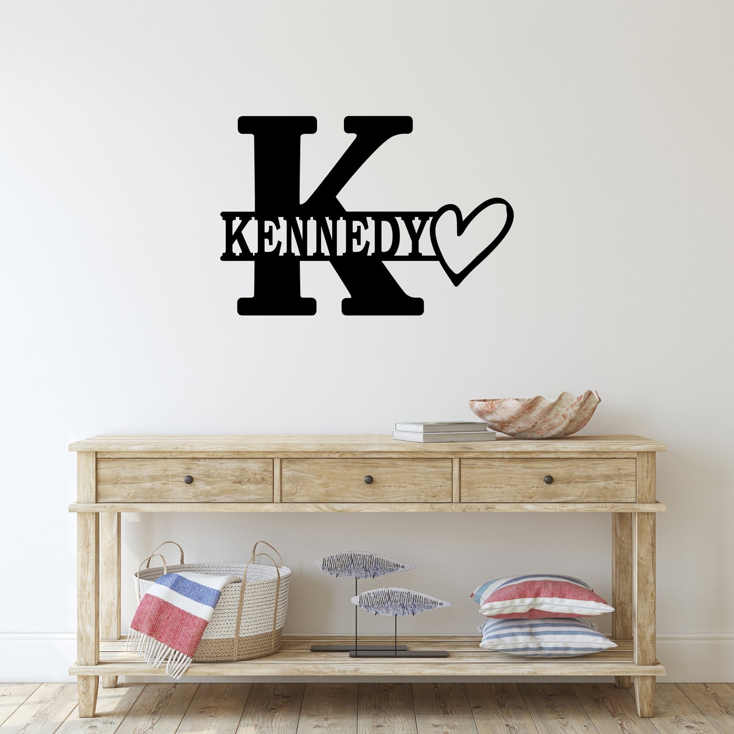 Personalized Initial & Family Name Metal Wall Art with Heart Design