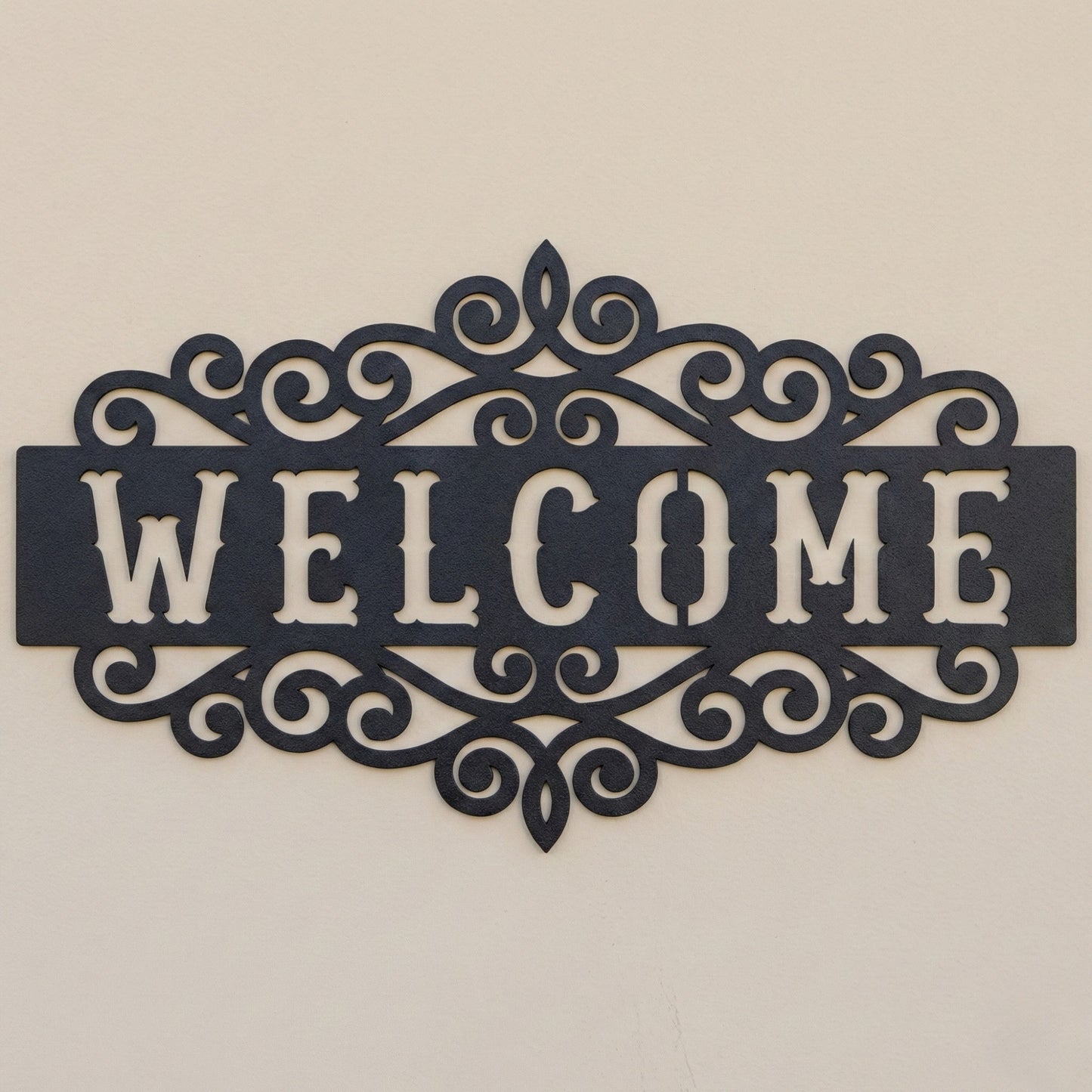 Decorative Welcome Metal Wall Art with Scrollwork Frame