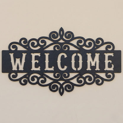 Decorative Welcome Metal Wall Art with Scrollwork Frame