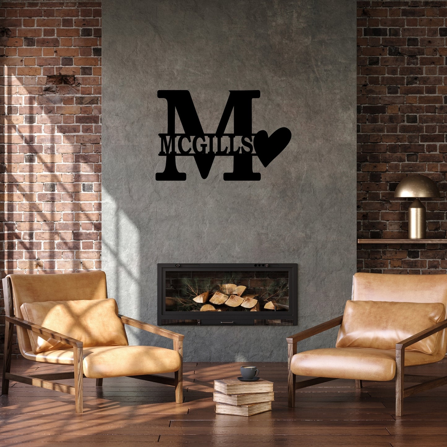 Personalized Initial & Family Name Metal Wall Art with Heart Accent