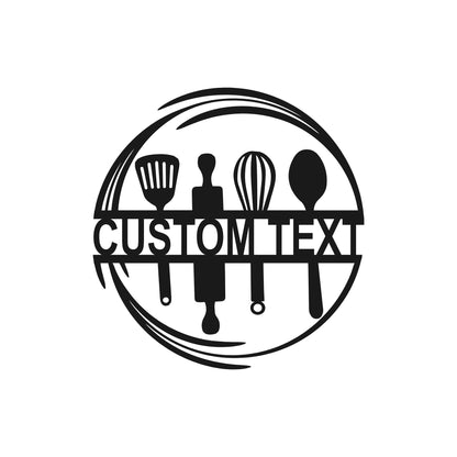 Personalized Kitchen Name Metal Wall Art - Circular Cooking Design