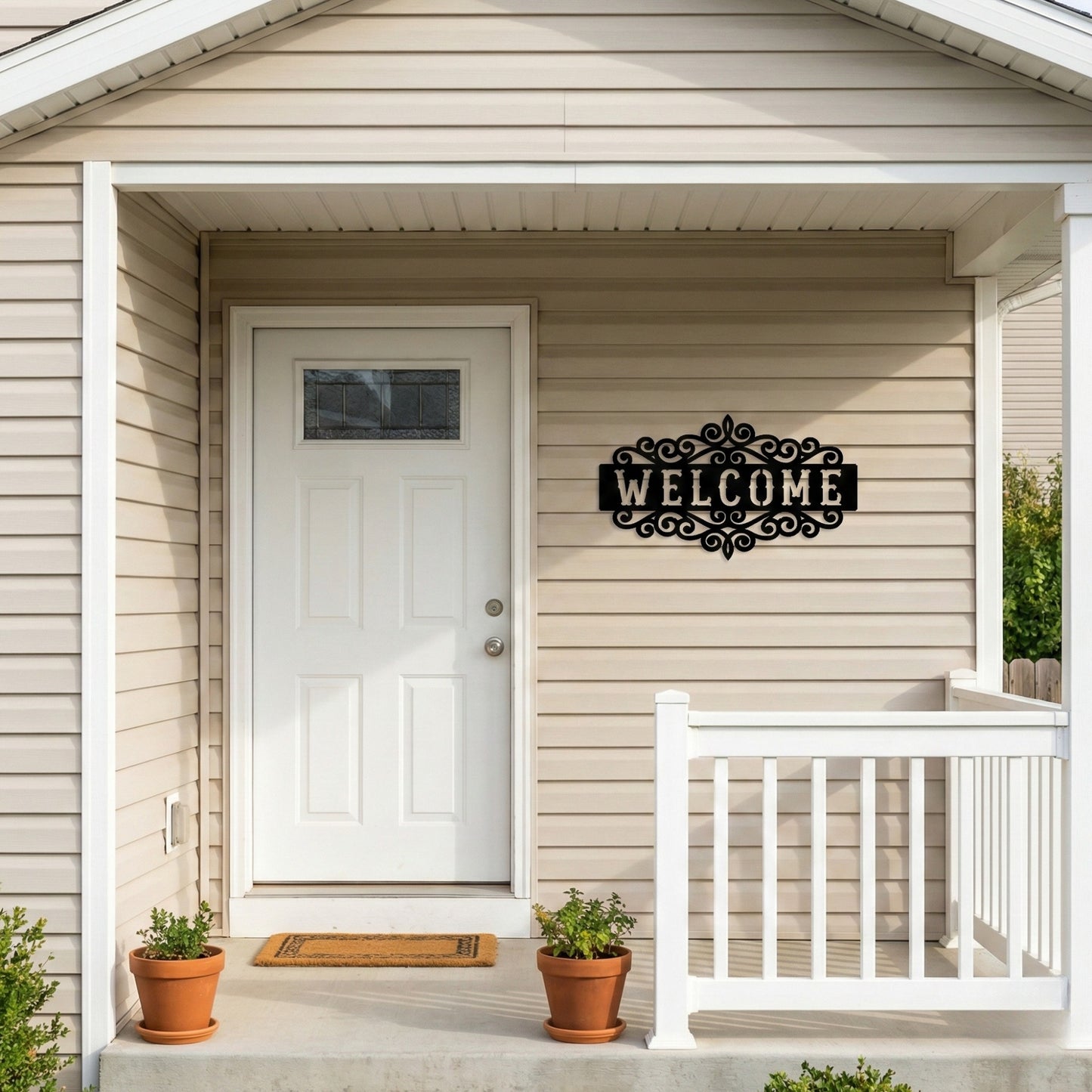 Decorative Welcome Metal Wall Art with Scrollwork Frame