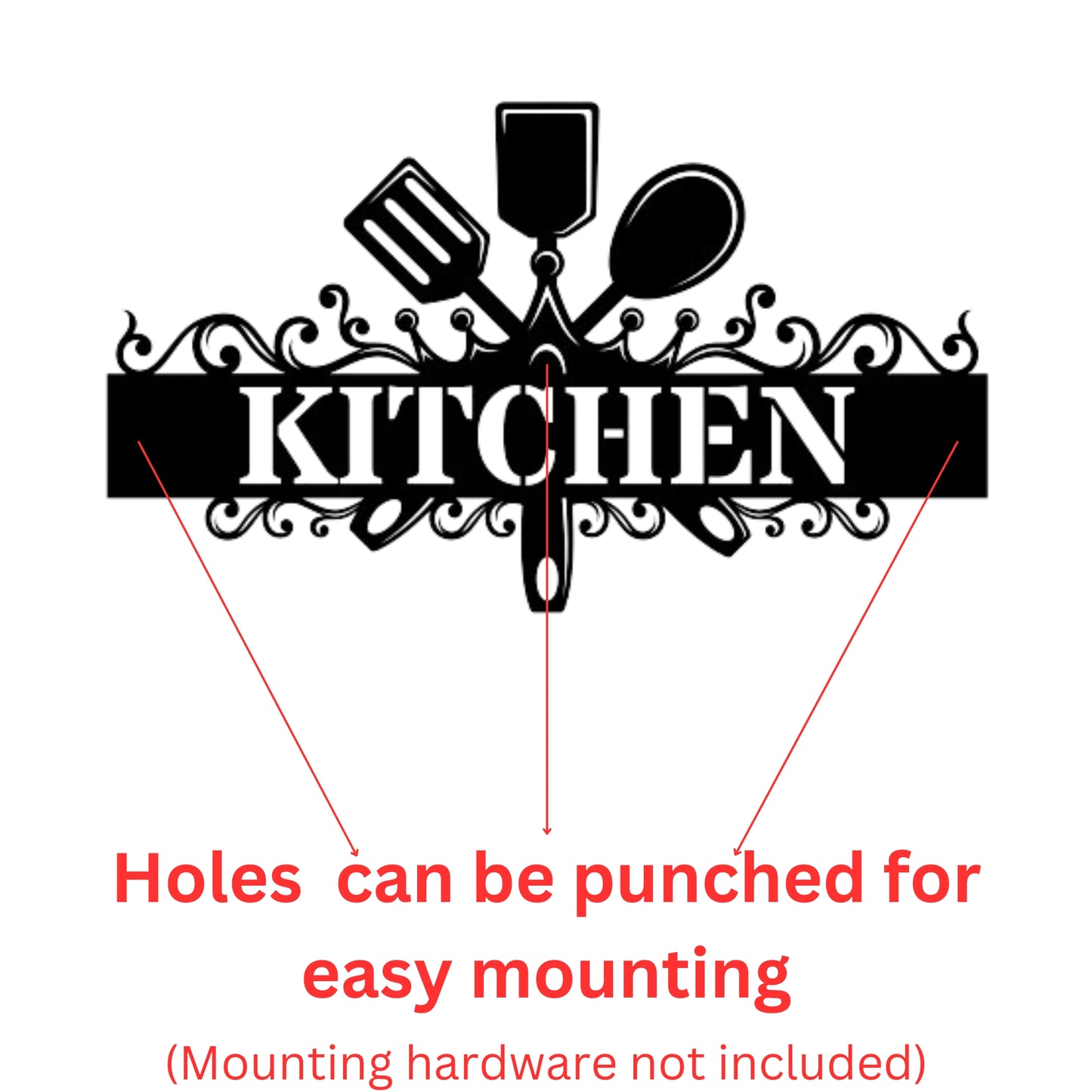 Custom Kitchen Utensil Metal Wall Art Sign - Personalized Text Design