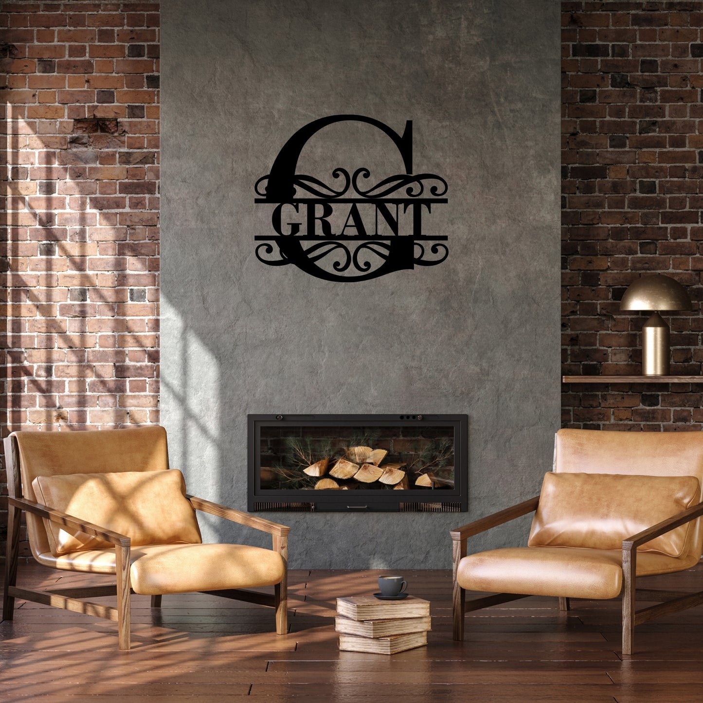 Custom Initial Metal Wall Art with Scroll Design and Family Name