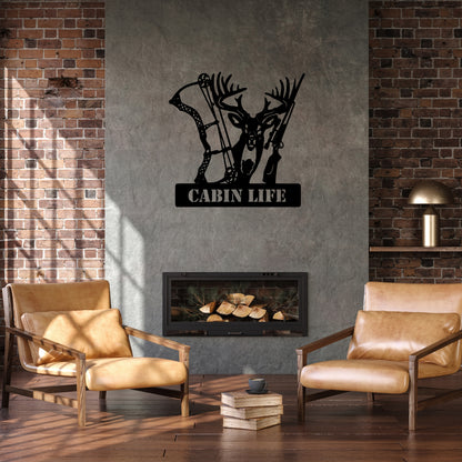 Custom Hunting Metal Sign - Deer, Bow & Rifle Wall Art