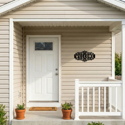 Decorative Welcome Metal Wall Art with Scrollwork Frame