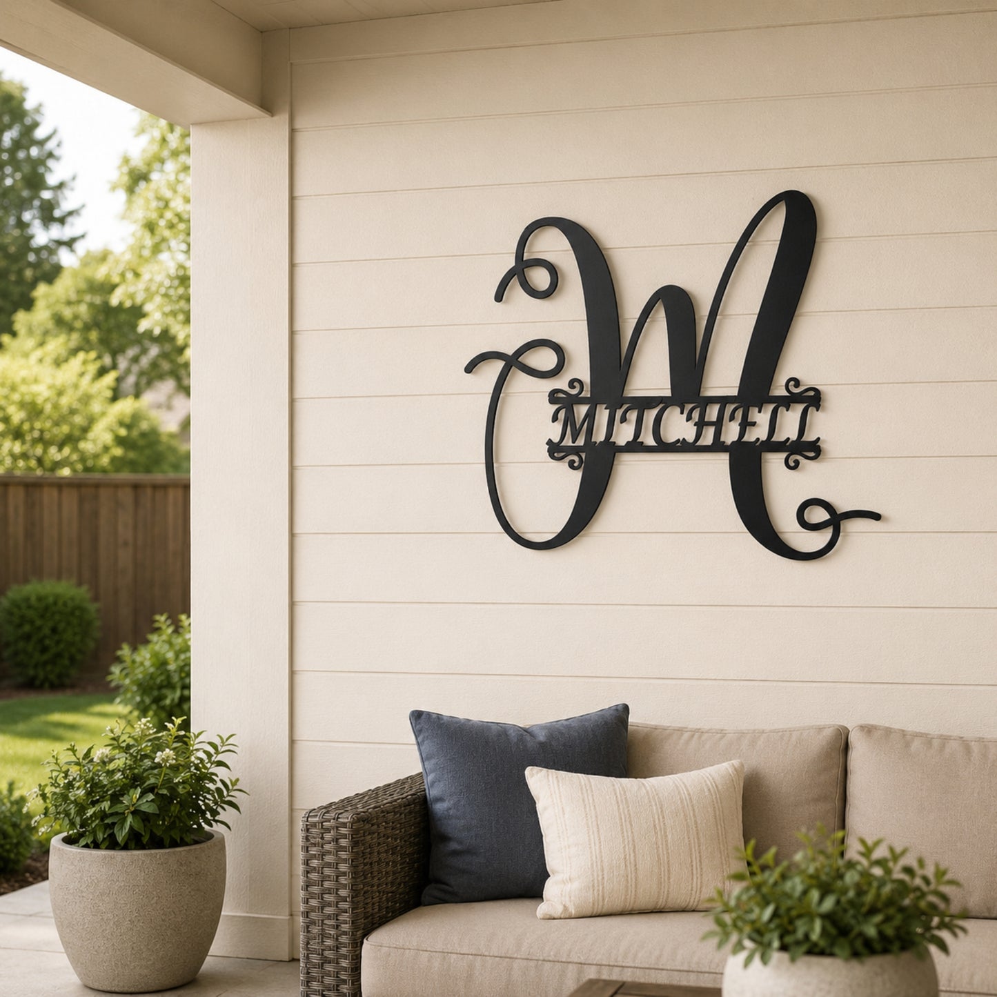 Calligraphy Family Name Monogram Metal Wall Art