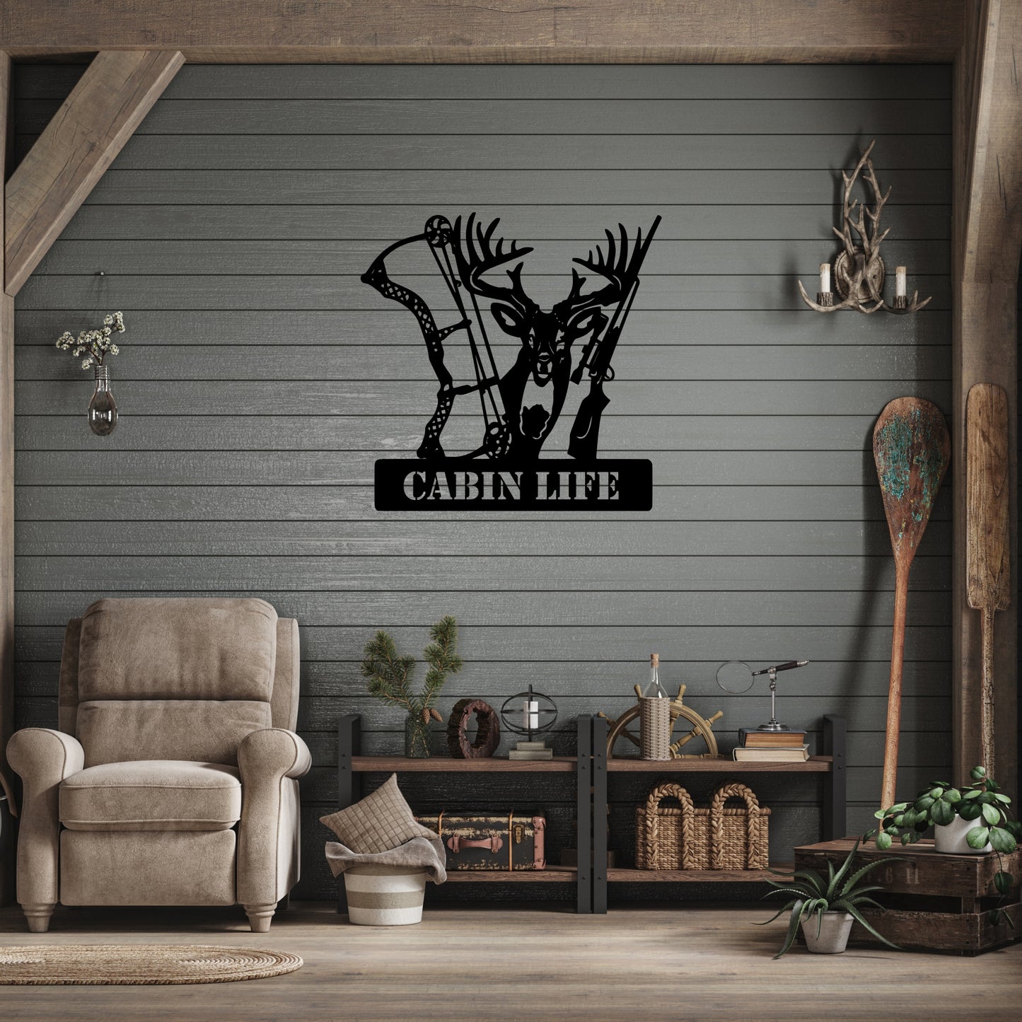 Custom Hunting Metal Sign - Deer, Bow & Rifle Wall Art