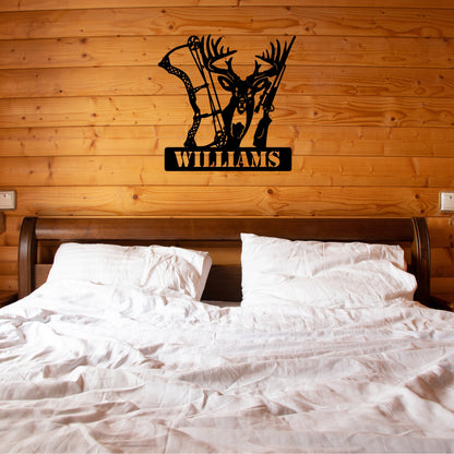 Custom Hunting Metal Sign - Deer, Bow & Rifle Wall Art