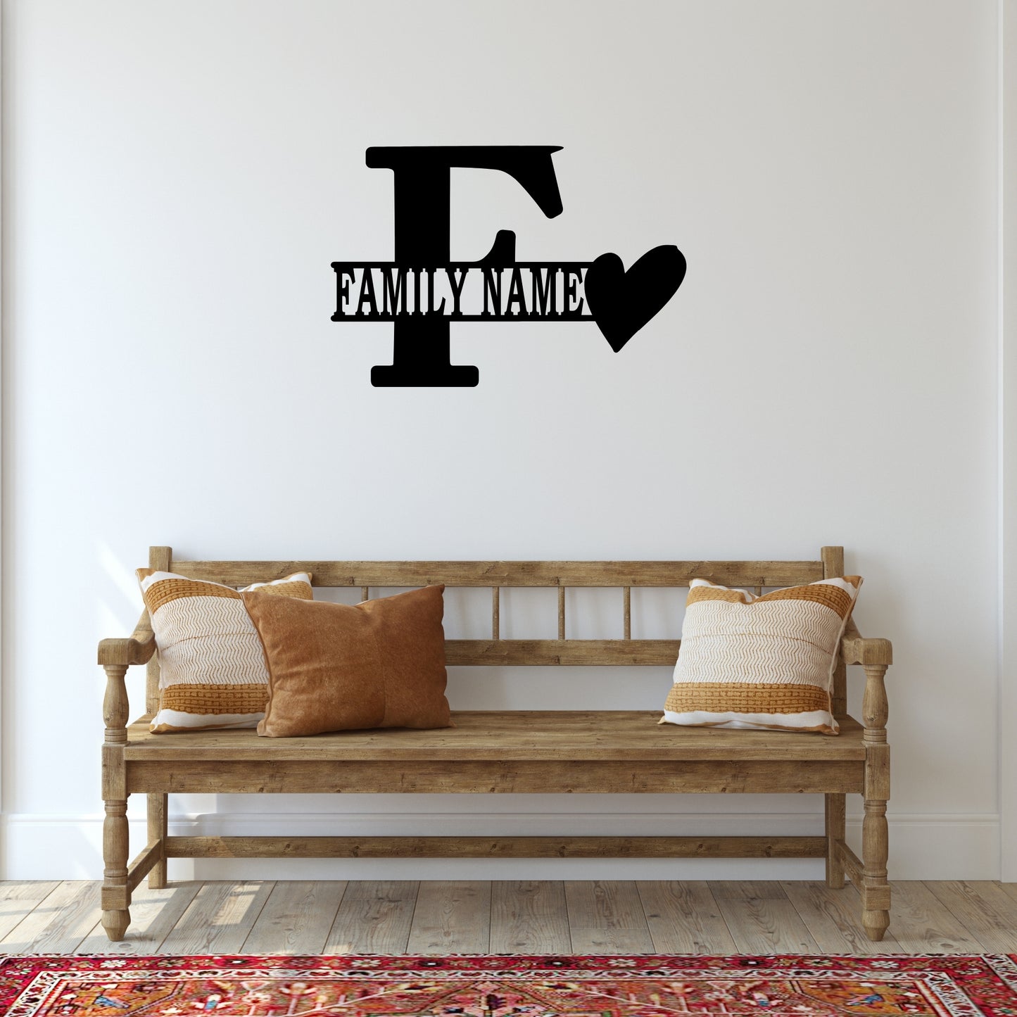 Personalized Initial & Family Name Metal Wall Art with Heart Accent