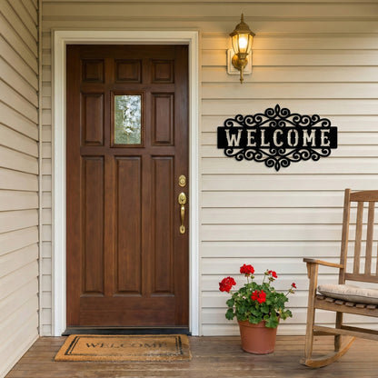 Decorative Welcome Metal Wall Art with Scrollwork Frame