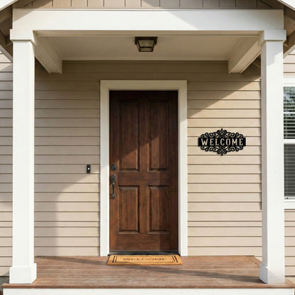 Decorative Welcome Metal Wall Art with Scrollwork Frame