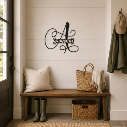 Calligraphy Family Name Monogram Metal Wall Art