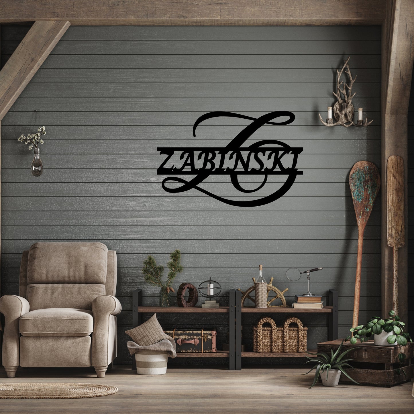 Custom Script Initial Metal Wall Art with Family Name