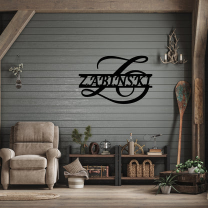 Custom Script Initial Metal Wall Art with Family Name