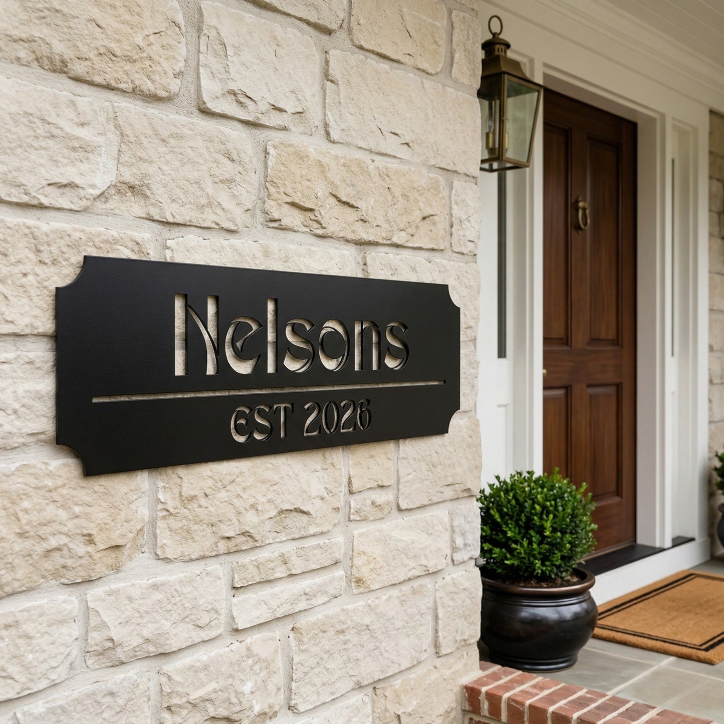 Custom Family Name Metal Sign - Stylized Serif with Established Date