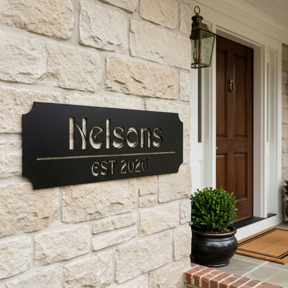 Custom Family Name Metal Sign - Stylized Serif with Established Date