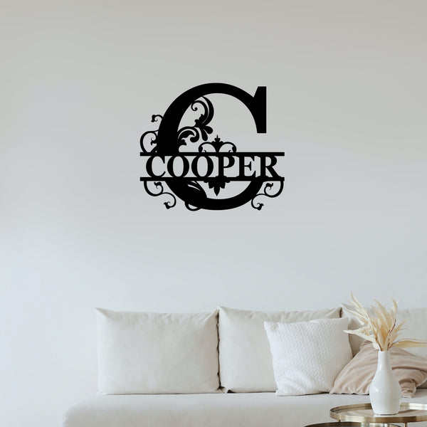 Custom Initial Metal Wall Art with Scroll Design – Bosfori