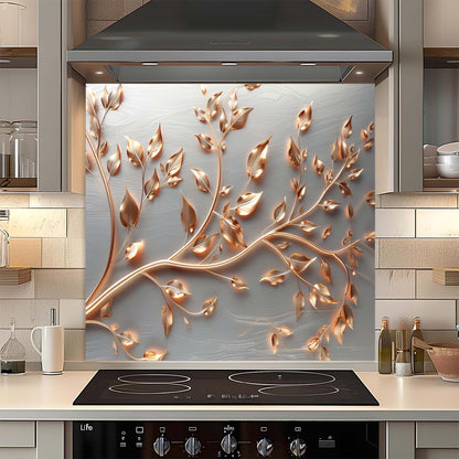 Luminous Branches – Tempered Glass Backsplash for Kitchen – Botanical Splashback