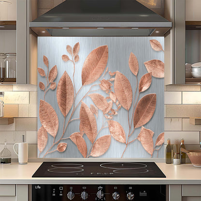 Rose Gold Leaves – Tempered Glass Backsplash for Kitchen – Botanical Kitchen Splashback