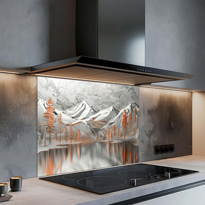 Silver Pines – Tempered Glass Backsplash for Kitchen – Mountain Forest Kitchen Splashback
