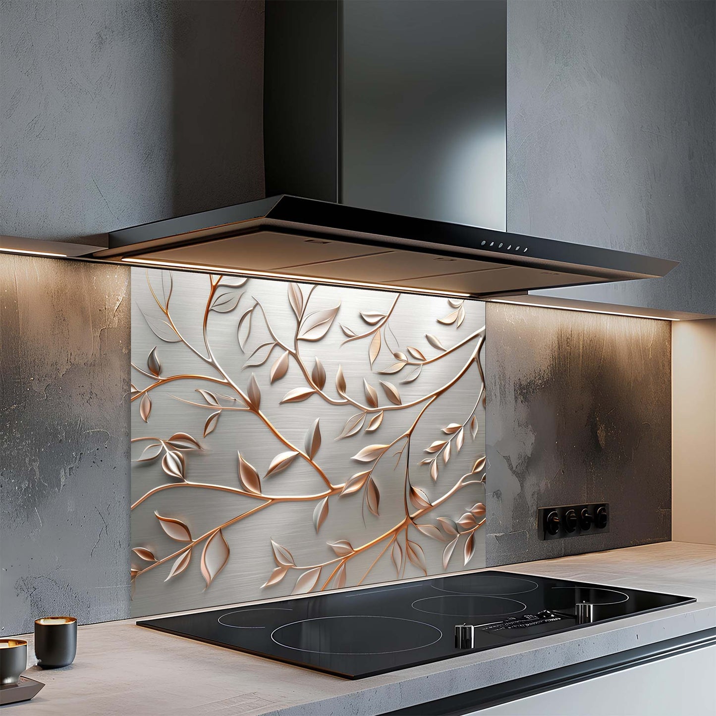 Modern kitchen with a decorative backsplash and stove