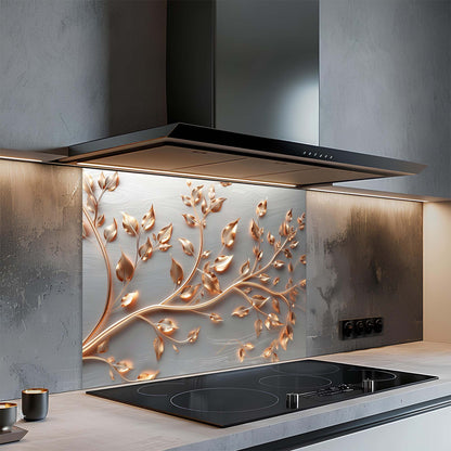 Luminous Branches – Tempered Glass Backsplash for Kitchen – Botanical Splashback