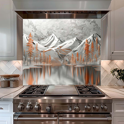 Silver Pines – Tempered Glass Backsplash for Kitchen – Mountain Forest Kitchen Splashback