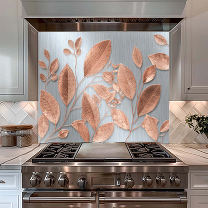 Rose Gold Leaves – Tempered Glass Backsplash for Kitchen – Botanical Kitchen Splashback